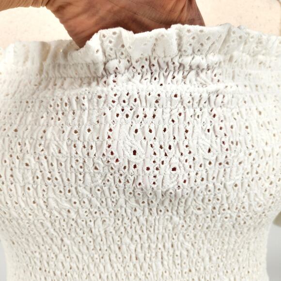 Michael Kors Women White Eyelet Jersey Smocked Summer Peasant Dress Size XL - Picture 5 of 6